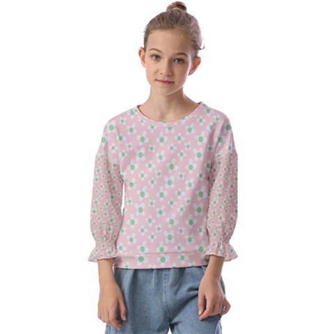 Pink Spring Blossom Kids  Cuff Sleeve Top by ConteMonfrey