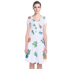 Among Succulents And Cactus  Short Sleeve Front Wrap Dress by ConteMonfrey