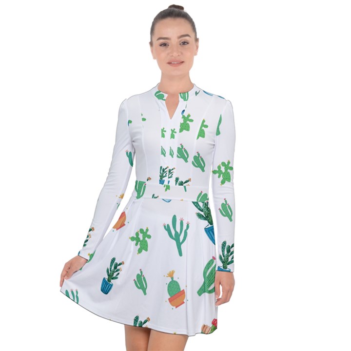 Among Succulents And Cactus  Long Sleeve Panel Dress