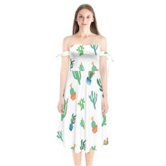 Among Succulents And Cactus  Shoulder Tie Bardot Midi Dress by ConteMonfrey