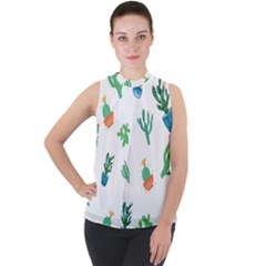 Among Succulents And Cactus  Mock Neck Chiffon Sleeveless Top by ConteMonfrey