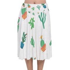 Among Succulents And Cactus  Velvet Flared Midi Skirt by ConteMonfrey