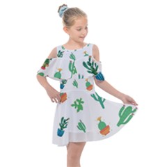 Among Succulents And Cactus  Kids  Shoulder Cutout Chiffon Dress by ConteMonfrey