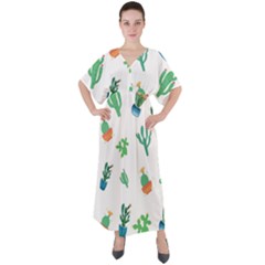 Among Succulents And Cactus  V-neck Boho Style Maxi Dress by ConteMonfrey