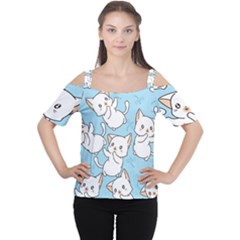 Seamless-little-cat-dragonfly-pattern Cutout Shoulder Tee