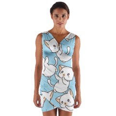 Seamless-little-cat-dragonfly-pattern Wrap Front Bodycon Dress