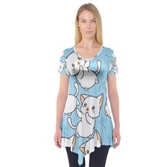 Seamless-little-cat-dragonfly-pattern Short Sleeve Tunic 