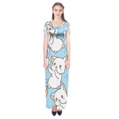 Seamless-little-cat-dragonfly-pattern Short Sleeve Maxi Dress