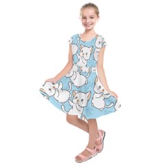 Seamless-little-cat-dragonfly-pattern Kids  Short Sleeve Dress