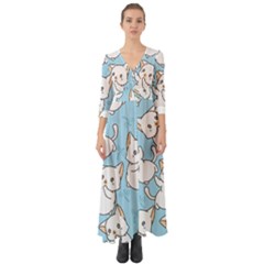 Seamless-little-cat-dragonfly-pattern Button Up Boho Maxi Dress