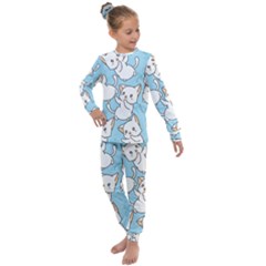 Seamless-little-cat-dragonfly-pattern Kids  Long Sleeve Set 