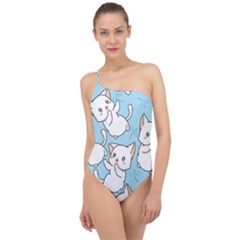 Seamless-little-cat-dragonfly-pattern Classic One Shoulder Swimsuit