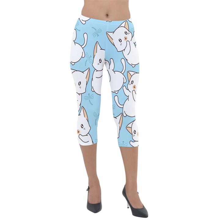 Seamless-little-cat-dragonfly-pattern Lightweight Velour Capri Leggings 