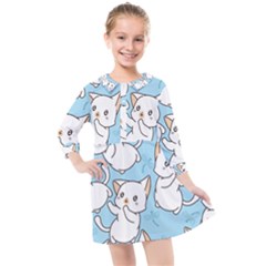 Seamless-little-cat-dragonfly-pattern Kids  Quarter Sleeve Shirt Dress