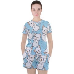 Seamless-little-cat-dragonfly-pattern Women s Tee And Shorts Set