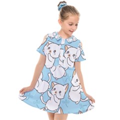 Seamless-little-cat-dragonfly-pattern Kids  Short Sleeve Shirt Dress