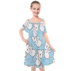 Seamless-little-cat-dragonfly-pattern Kids  Cut Out Shoulders Chiffon Dress by Jancukart