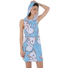 Seamless-little-cat-dragonfly-pattern Racer Back Hoodie Dress