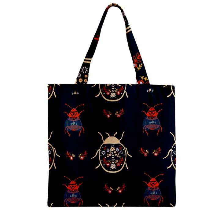 Floral-bugs-seamless-pattern Zipper Grocery Tote Bag