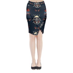 Floral-bugs-seamless-pattern Midi Wrap Pencil Skirt