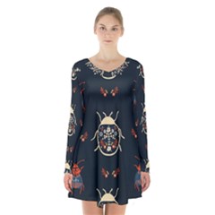 Floral-bugs-seamless-pattern Long Sleeve Velvet V-neck Dress