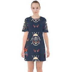 Floral-bugs-seamless-pattern Sixties Short Sleeve Mini Dress