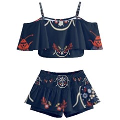 Floral-bugs-seamless-pattern Kids  Off Shoulder Skirt Bikini