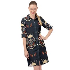 Floral-bugs-seamless-pattern Long Sleeve Mini Shirt Dress