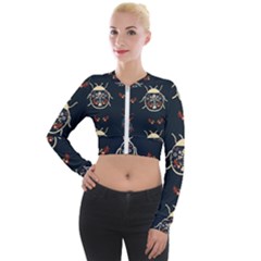 Floral-bugs-seamless-pattern Long Sleeve Cropped Velvet Jacket