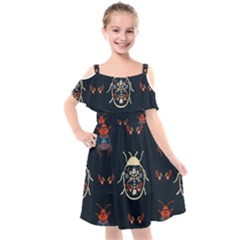 Floral-bugs-seamless-pattern Kids  Cut Out Shoulders Chiffon Dress by Jancukart