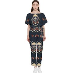 Floral-bugs-seamless-pattern Batwing Lightweight Chiffon Jumpsuit