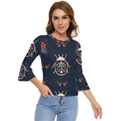 Floral-bugs-seamless-pattern Bell Sleeve Top