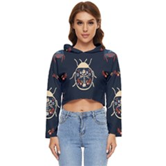 Floral-bugs-seamless-pattern Women s Lightweight Cropped Hoodie