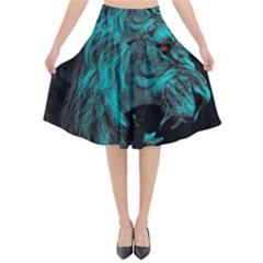 Angry Male Lion Predator Carnivore Flared Midi Skirt