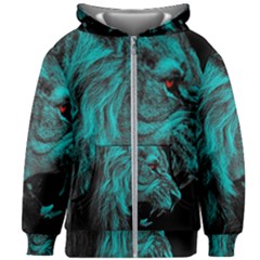 Angry Male Lion Predator Carnivore Kids  Zipper Hoodie Without Drawstring by Jancukart