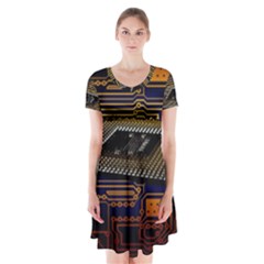 Processor-cpu-board-circuits Short Sleeve V-neck Flare Dress