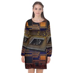 Processor-cpu-board-circuits Long Sleeve Chiffon Shift Dress 