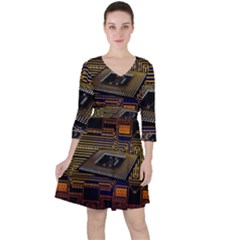 Processor-cpu-board-circuits Quarter Sleeve Ruffle Waist Dress