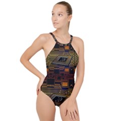 Processor-cpu-board-circuits High Neck One Piece Swimsuit