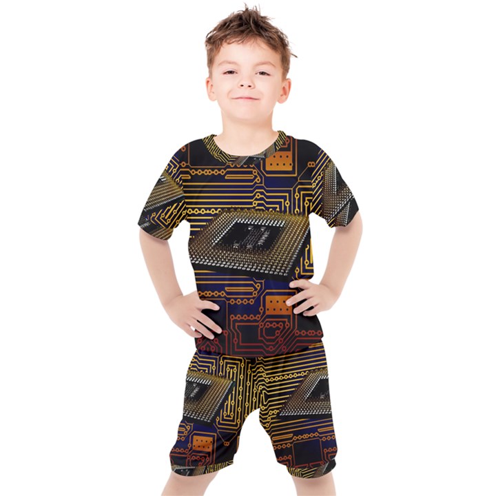 Processor-cpu-board-circuits Kids  Tee and Shorts Set