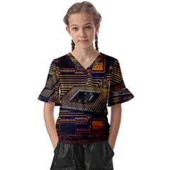 Processor-cpu-board-circuits Kids  V-neck Horn Sleeve Blouse