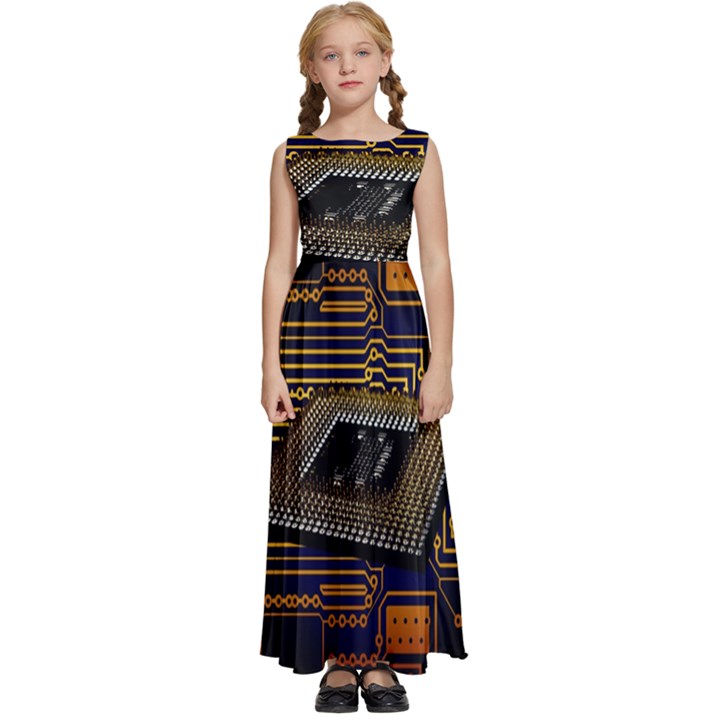 Processor-cpu-board-circuits Kids  Satin Sleeveless Maxi Dress