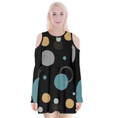 Circle Pattern Abstract Polka Dot Velvet Long Sleeve Shoulder Cutout Dress