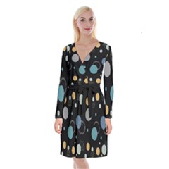 Circle Pattern Abstract Polka Dot Long Sleeve Velvet Front Wrap Dress