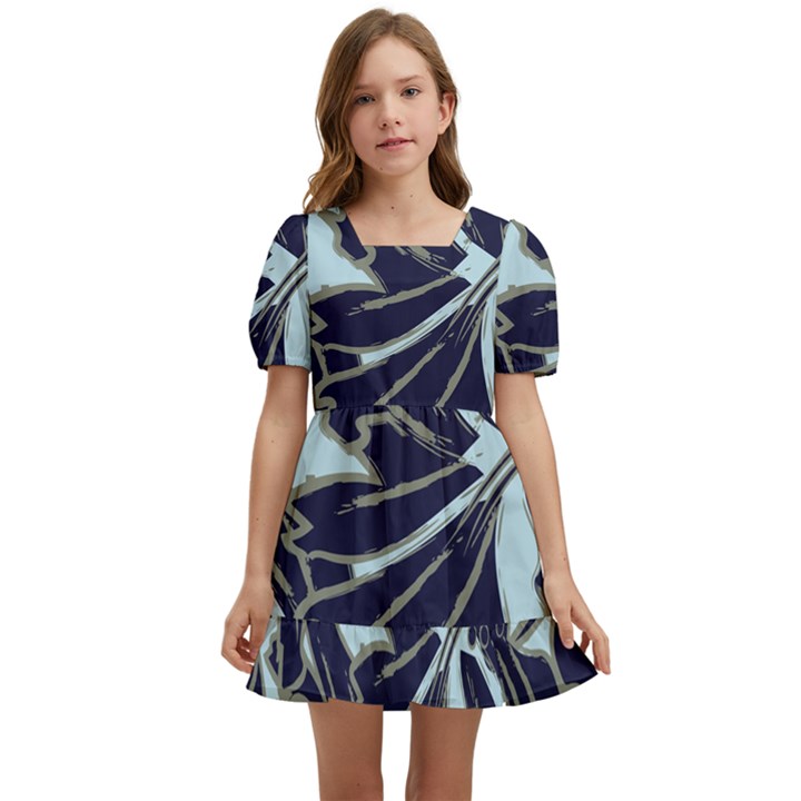 Floral Print Art Pattern Design Kids  Short Sleeve Dolly Dress