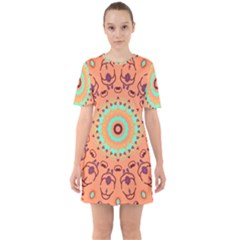 Folk Art Pattern Folk Art Background Sixties Short Sleeve Mini Dress