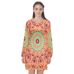 Folk Art Pattern Folk Art Background Long Sleeve Chiffon Shift Dress 