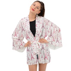 Eiffel Tower Pattern Wallpaper Long Sleeve Kimono by danenraven