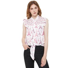 Eiffel Tower Pattern Wallpaper Frill Detail Shirt