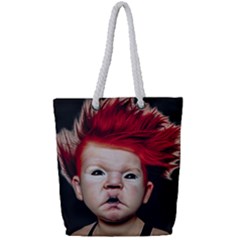 Creepy Boy Portrait Art Full Print Rope Handle Tote (small) by dflcprintsclothing